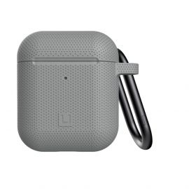 Urban Armor Gear Soft Touch U Silicone Case - удароустойчив силиконов калъф с карабинер за Apple Airpods и Apple Airpods 2 (сив)
