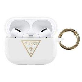 Guess Airpods Pro Triangle Logo Silicone Case - силиконов калъф с карабинер за Apple Airpods Pro (бял)