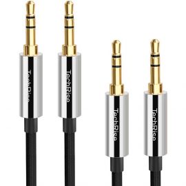 TechRise CAC05327BA02 2-Pack Nylon Braided Premium Auxiliary Aux Audio Cable Cord - комплект от 2 броя качествени 3.5 мм аудио кабела (150 см и 250 см) (черен)