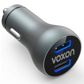 VOXON 30W PD Car Charger - 30W зарядно за кола с два USB изхода и технология за бързо зареждане (тъмносив)