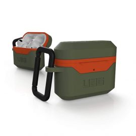 Urban Armor Gear Standard Issue Hard Case 001 - водо и удароустойчив силиконов (TPU) кейс с карабинер за Apple Airpods Pro (зелен-оранжев)