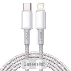 Baseus High Density Braided Fast Charging Data Cable - PD 20W USB-C към Lightning кабел за Apple устройства с Lightning порт (200 см) (бял)