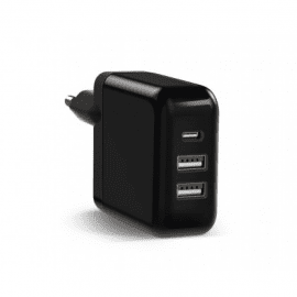 Samsung KeyCo 3-in-1 Adapter 25W - захранване за ел. мрежа с 2 x USB-A и 1 x USB-C изходи за мобилни устройства (черен)