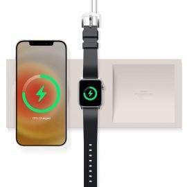 Elago Charging Tray Duo for MagSafe & Apple Watch Charger - силиконова поставка за зареждане на iPhone и Apple Watch чрез поставяне на Apple MagSafe Charger и Apple Watch кабел (бял)