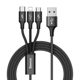 Baseus Rapid 3-in-1 USB Cable (CAMLT-SU01) - универсален USB кабел с Lightning, microUSB и USB-C конектори (120 см) (черен)