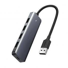 Ugreen USB Hub 4-port CM219 - 4-портов USB-A хъб и microUSB вход за компютри и лаптопи (тъмносив)