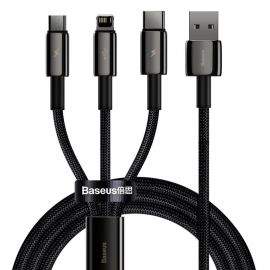 Baseus Tungsten 3-in-1 USB Cable (CAMLTWJ-01) - универсален USB кабел с Lightning, microUSB и USB-C конектори (150 см) (черен)