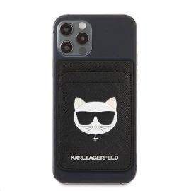 Karl Lagerfeld Saffiano Magnetic Wallet Choupette Head - кожен портфейл (джоб) за прикрепяне към iPhone с MagSafe (черен)