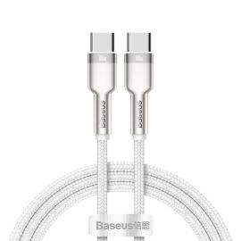 Baseus Cafule Metal Series USB-C to USB-C Cable 100W (CATJK-C02) - здрав кабел с въжена оплетка за устройства с USB-C порт (100 см) (бял)