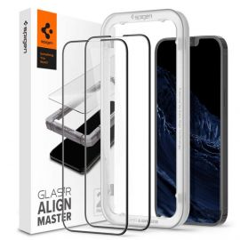 Spigen Glass.Tr Align Master Full Cover Tempered Glass - калено стъклено защитно покритие за целия дисплей на iPhone 13 Pro Max (черен-прозрачен) (2 броя)