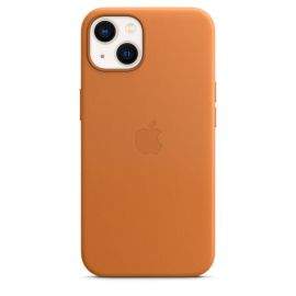 Apple iPhone Leather Case with MagSafe - оригинален кожен кейс (естествена кожа) за iPhone 13 (оранжев)