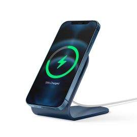 Elago MS3 Aluminum Charging Stand for MagSafe - алуминиева поставка за безжично зареждане на iPhone чрез поставяне на Apple MagSafe Charger (тъмносин)