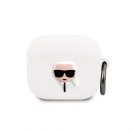 Karl Lagerfeld AirPods 3 Karl Head Silicone Case - силиконов калъф с карабинер за Apple Airpods 3 (бял)