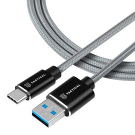 Tactical Fast Rope Kevlar USB-A to USB-C Cable 15W - здрав кевларен кабел с въжена оплетка за устройства с USB-C порт (30 см) (сив)