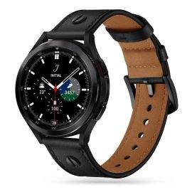 Tech-Protect Leather Screw Band - кожена каишка от естествена кожа за Galaxy Watch, Huawei Watch, Xiaomi, Garmin и други (20мм) (черен)