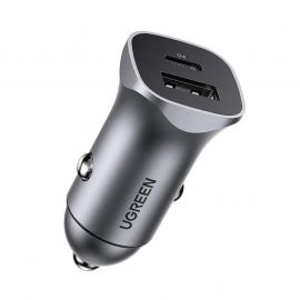 Ugreen USB-C & USB-A 24W Power Delivery Car Charger - зарядно за кола с USB-A и USB-C изходи с технология за бързо зареждане (сив)