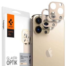 Spigen Optik Lens Protector - комплект 2 броя предпазни стъклени протектора за камерата на iPhone 13 Pro, iPhone 13 Pro Max (златист)