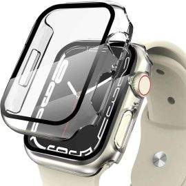 Tech-Protect Defense 360 Case - качествен твърд кейс с вграден стъклен протектор за дисплея на Apple Watch 7 45мм (прозрачен)