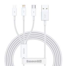 Baseus Superior 3-in-1 USB Cable (CAMLTYS-02) - универсален USB кабел с Lightning, microUSB и USB-C конектори (150 см) (бял)