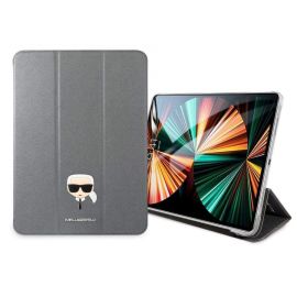Karl Lagerfeld Saffiano Karl Head Folio Case - дизайнерски кожен кейс с поставка за iPad Pro 11 (2021), iPad Pro 11 (2020), iPad Pro 11 (2018) (сребрист)