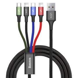 Baseus Fast 4-in-1 Charging Data Cable (CA1T4-A01) - универсален USB-A кабел с microUSB, 2x Lightning и USB-C конектори (120 см) (черен)