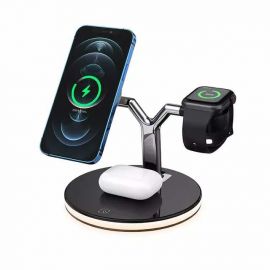 JC Y Stand 3-in-1 Wireless Charger - тройна поставка (пад) за безжично зареждане за iPhone с Magsafe, Apple Watch и AirPods Pro (черен)