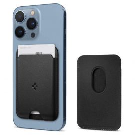 Spigen Valentinus MagSafe Card Holder- кожен портфейл (джоб) за прикрепяне към iPhone с MagSafe (черен)