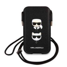 Karl Lagerfeld Pouch Saffiano Karl & Choupette Heads L - кожен калъф с връзка за мобилни телефони (черен)