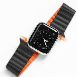 Dux Ducis Silicone Magnetic Strap (Chain Version) - магнитна силиконова каишка за Apple Watch 38мм, 40мм, 41мм (черен-оранжев)