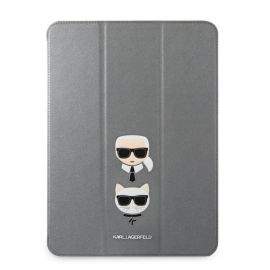 Karl Lagerfeld Saffiano Karl & Choupette Heads Folio Case - дизайнерски кожен кейс с поставка за iPad Pro 12.9 M1 (2021) (сребрист)