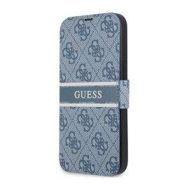 Guess PU 4G Printed Stripe Book Case - дизайнерски кожен калъф, тип портфейл за iPhone 13 Mini (син)