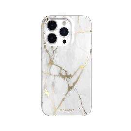 Mageasy Marble Case - дизайнерски хибриден удароустойчив кейс за iPhone 14 Pro (бял)