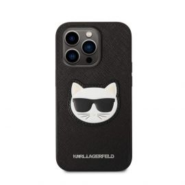 Karl Lagerfeld Saffiano Choupette Head Case - дизайнерски кожен кейс за iPhone 14 Pro (черен)