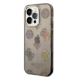 Guess Peony Glitter Case - дизайнерски кейс с висока защита за iPhone 14 Pro (черен)