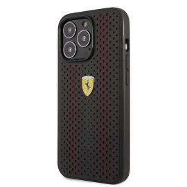Ferrari Perforated Leather Hard Case - кожен кейс за iPhone 14 Pro Max (черен)