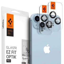 Spigen Optik Pro tR Ez Fit Lens Protector 2 Pack - 2 комплекта предпазни стъклени лещи за камерата на iPhone 15, iPhone 15 Plus, iPhone 14, iPhone 14 Plus (прозрачен)