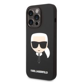 Karl Lagerfeld Liquid Silicone Karl Head Case - дизайнерски силиконов кейс за iPhone 14 Pro (черен)