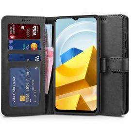 Tech-Protect Wallet Leather Flip Case - кожен калъф, тип портфейл за Xiaomi Poco M5 (черен)