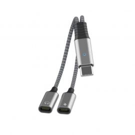 JC USB-C Male to 2xUSB-C Female Adapter MH-273 - активен USB-C адаптер с 2xUSB-C изхода за устройства с USB-C порт (тъмносив)