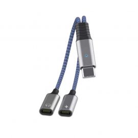JC USB-C Male to 2xUSB-C Female Adapter MH-273 - активен USB-C адаптер с 2xUSB-C изхода за устройства с USB-C порт (син)