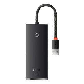 Baseus USB-A Lite Series 5-Port Hub (WKQX030001) - 4-портов USB-A хъб и USB-C вход за компютри и лаптопи с USB-A (25 см) (черен)