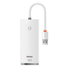 Baseus USB-A Lite Series 5-Port Hub (WKQX030002) - 4-портов USB-A хъб и USB-C вход за компютри и лаптопи с USB-A (25 см) (бял)