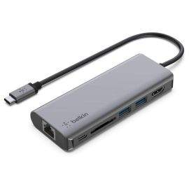 Belkin Connect 6-in-1 USB-C Multiport Hub PD - мултифункционален хъб за свързване на допълнителна периферия за устройства с USB-C (тъмносив)