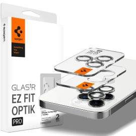 Spigen Optik Pro tR Ez Fit Lens Protector 2 Pack - 2 комплекта предпазни стъклени лещи за камерата на iPhone 14 Pro, iPhone 14 Pro Max (сребрист)
