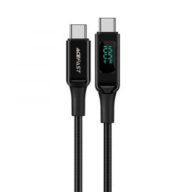 Acefast C6-03 LED Display USB-C to USB-C Cable 100W - здрав кабел с LED дисплей и въжена оплетка с бързо зареждане за устройства с USB-C порт (200 см) (черен)