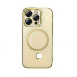 Baseus Glitter MagSafe Hybrid Protection Set - хибриден удароустойчив кейс с MagSafe и стъклено защитно покритие за дисплея на iPhone 14 Pro (златист-прозрачен)