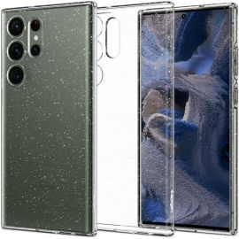 Spigen Liquid Crystal Glitter Case - тънък силиконов (TPU) калъф за Samsung Galaxy S23 Ultra (прозрачен)