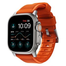 Nomad Rugged Strap - силиконова каишка за Apple Watch 42мм, 44мм, 45мм, Ultra 49мм (оранжев-сребрист)