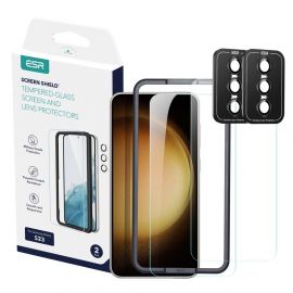 ESR Screen Shield Tempered Glass Protection Set - комплект 2 броя стъклено защитно покритие за дисплея и 2 броя предпазни стъклени лещи за камерата на Samsung Galaxy S23 (прозрачен)