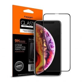 Spigen FC HD Tempered Glass - калено стъклено защитно покритие за дисплея за iPhone 11 Pro, iPhone XS, iPhone X (черен-прозрачен)